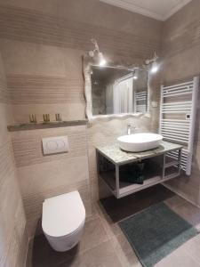 杜布罗夫尼克Dubrovniks best views apartment from a spacious terrace的浴室配有白色卫生间和盥洗盆。