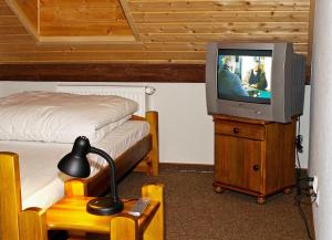 下乌斯奇基Noclegi Helvet的卧室配有带电视的梳妆台和床