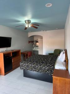阿拉莫La Copa Inn Alamo的一间卧室配有一张床和一台平面电视
