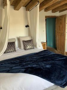 富热尔Mercier de Montigny - Les Chambres du Beffroi - SPA et Massage的卧室配有带窗帘的大型白色床