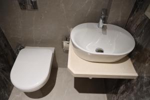 孟买Vishal Hall的浴室配有白色卫生间和盥洗盆。