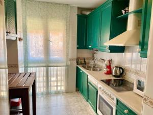 科尔多瓦Apartamento Zoco Córdoba的绿色的厨房设有水槽和窗户