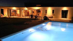 奥内莱沙托Villa contemporaine avec piscine sur 4000 m2 à Rodez 9 personnes的夜间在房子前面的游泳池