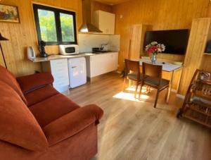 雷森迪Quinta Da Porta Caseira的带沙发和桌子的客厅以及厨房。