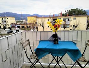 庞贝Domus Michaeli B&B Pompei的阳台上的花瓶桌子