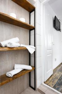 布什泰尼Caraiman Hive的一间设有木架和墙上毛巾的房间