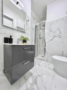 梅斯特Corso Venezia的白色的浴室设有水槽和卫生间。