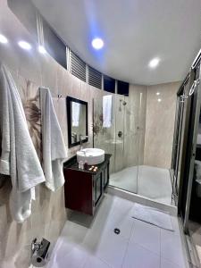 卡利Hotel Ingenio Reina Isabel的带浴缸、水槽和淋浴的浴室