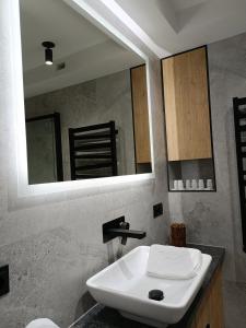 戈尔利采Apartament 3 Maja 4的浴室设有白色水槽和镜子