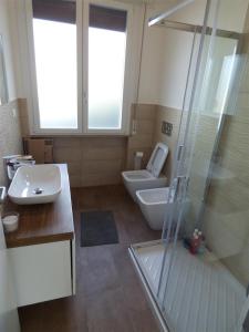 蒂勒尼亚Casa Vannini的浴室配有卫生间、盥洗盆和淋浴。