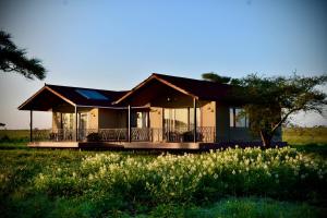 塞伦盖蒂国家公园Serengeti Sametu Camp的前方花草丛中的房屋