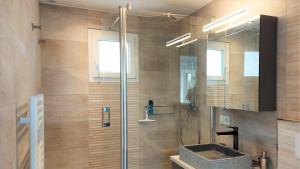 旧阿讷西Le Refuge, 2 personnes, 4 étoiles tout confort的带淋浴、水槽和镜子的浴室