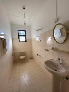 贾夫纳Berty's Cottage的一间带水槽、卫生间和镜子的浴室