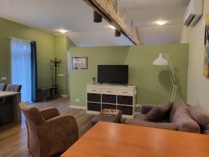 芬洛Heerlijk Appartement 'la bienvenue' in Venlo, Limburg的带沙发和平面电视的客厅
