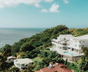 BelmontBay House Grenada的享有山上房屋的空中海景