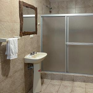 昆卡Quinta San Martín的带淋浴、盥洗盆和镜子的浴室