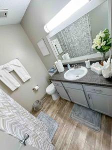 伯明翰WOO LOFT- King Bed- Downtown BHM的一间带水槽和镜子的浴室