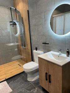 开普敦Belmont Guest House的浴室配有卫生间、盥洗盆和淋浴。