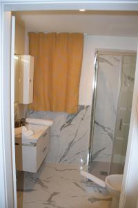 波代诺内MANTICA CATTANEO APPARTAMENT的带淋浴和盥洗盆的浴室