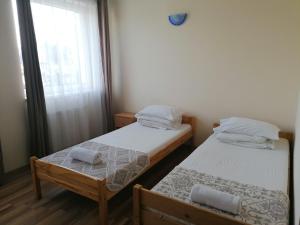 韦切什费里海吉酒店的带窗户的客房内设有两张单人床。
