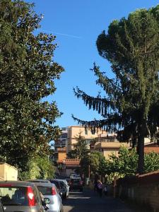罗马Gemelli-San Pietro-Trastevere-casa con posto auto的一条城市街道上,街上有汽车停放