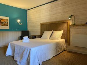 昂迪兹La maison de gravies的一间卧室配有一张床铺,床上铺有白色毯子