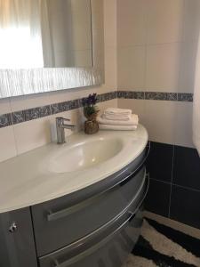 Appartamento Lavanda - Casa vacanza nel Delta del Po的浴室配有盥洗盆、镜子和毛巾