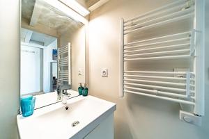 里昂Superb 1 bedroom apartment - Croix Rousse district的白色的浴室设有水槽和镜子