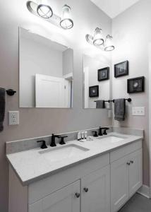 路易斯威尔Newly Renovated 3 Bedroom Shelby Park Home **FREE PARKING**的一间带水槽和大镜子的浴室