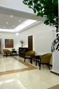 安曼巴拉卡特公寓式酒店的一间设有钢琴和椅子的等候室