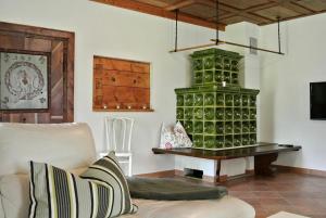 格伦德尔湖Ferienhaus Archkogl的客厅设有大型绿色酒窖