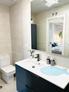 韦尔瓦Ático de lujo - Luxury Penthouse的一间带水槽、卫生间和镜子的浴室