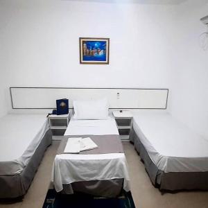科蒂亚HOTEL CUCA FRESCA - COTIA的一间医院房间,配有两张床,墙上挂着一张照片
