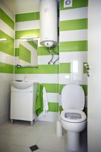 鲁塞БИСЕР 2023的绿色和白色的浴室设有卫生间和水槽