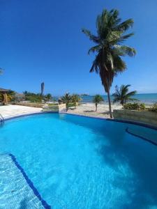 波拉马尔Beach View Palace的一座棕榈树和大海的大型游泳池
