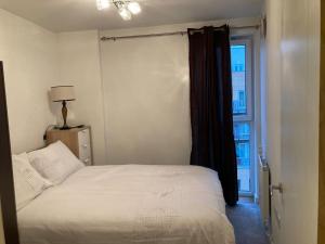 克罗伊登Superb Apartment CR0的卧室配有白色的床和窗户。