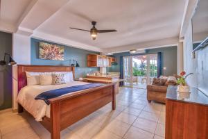 博卡斯德尔托罗热带套房酒店的一间卧室设有一张床和一间客厅。