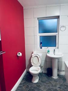 伦敦03 Bedroom Apartment-Self Check in的一间带卫生间和水槽的浴室