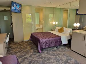 墨尔本Melbourne ViVo的一间酒店客房 - 带一张床和一间浴室
