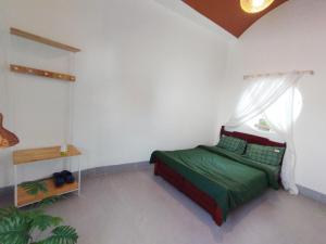 Ấp Khánh Phước (1)Nhà bốn chín的一间卧室设有一张绿色的床和一个窗户。