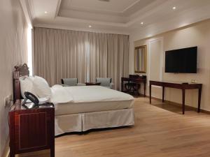 拜尔卡ALYA Hotel的配有一张床和一台平面电视的酒店客房