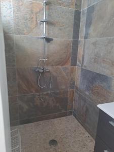 东方湾法国大街Tropical的带淋浴的浴室(带瓷砖墙)