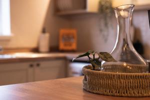 牛顿勒威洛斯The Willows的玻璃瓶和桌子上的两株小植物