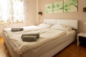 蒂宾根Ruhige 2-Zimmer Wohnung m.Terrasse,Nähe Uni-Klinik的一张带两个枕头的大白色床