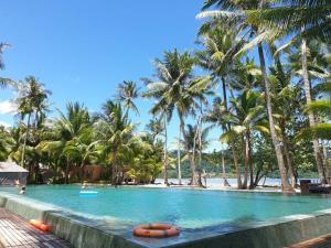 象岛白龙海景别墅的棕榈树和海滩的游泳池