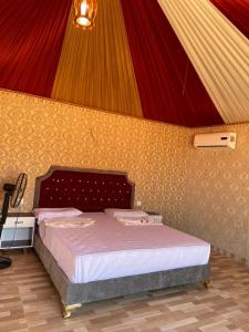 瓦迪拉姆Panorama camp jeep trips的一间卧室配有一张带彩色墙壁的床