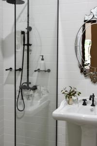 奥尔伯里Millers Nook - Central Charm的一间带水槽和淋浴的浴室