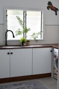 奥尔伯里Millers Nook - Central Charm的带水槽的厨房台面和窗户