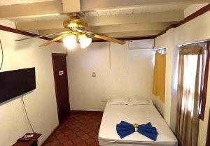 科克Hotel Las Palmas的一间设有一张蓝色弓床的房间