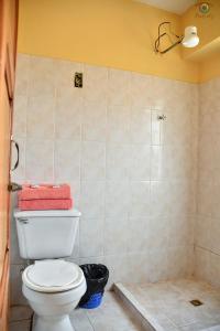 科帕卡巴纳solsticio hostel的浴室配有白色卫生间和淋浴。